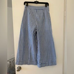 Flare seersucker pattern wide leg trousers